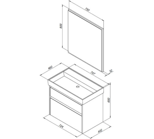 Тумба под раковину Aquanet Nova Lite 75 белый (2 ящика)