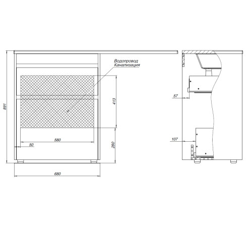 Тумба под раковину Aquanet Токио 68 дуб веллингтон (напольная 2 ящика)