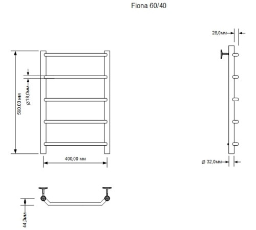 Полотенцесушитель водяной Aquanet Fiona 600x400, хром